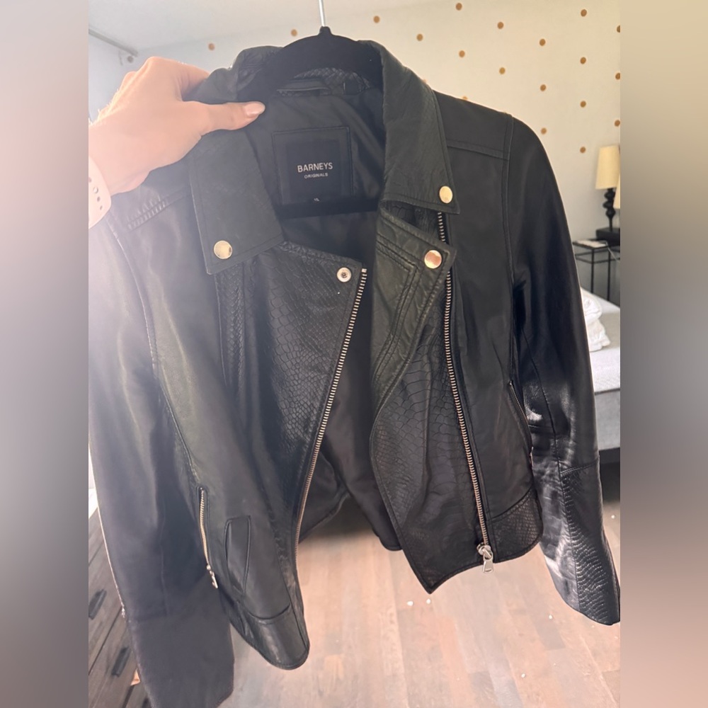 Barney's Originals leather biker in black size 10